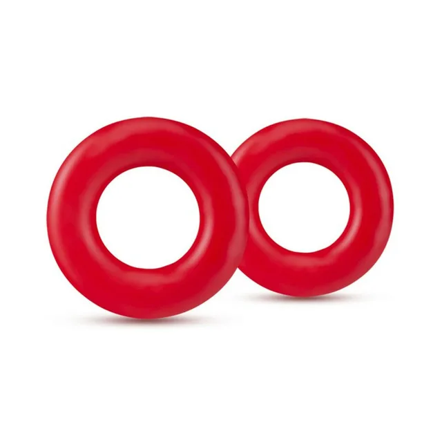 Pair of smooth red donut rings with different opening sizes