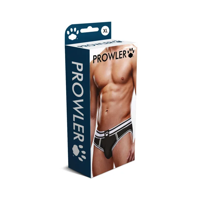 Prowler black-base open brief with white piping size XL retail box