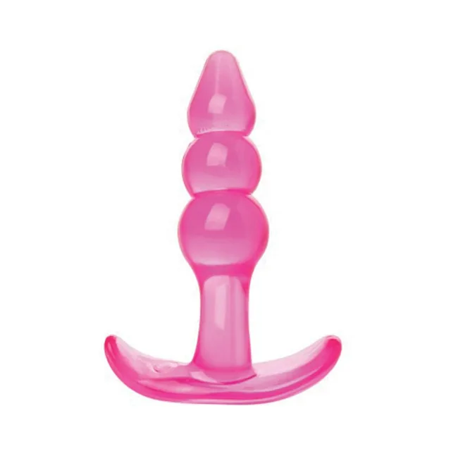 Front view of pink plug with four graduated bubbles and curved flared base