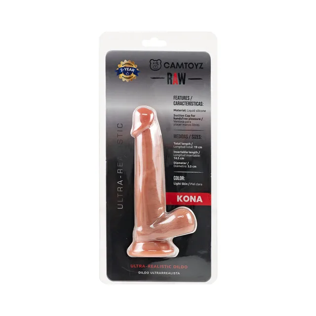 Camtoyz Kona beige realistic dildo front of clear blister packaging