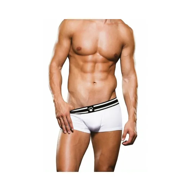 Front view of XL white Prowler trunk with black waist stripes