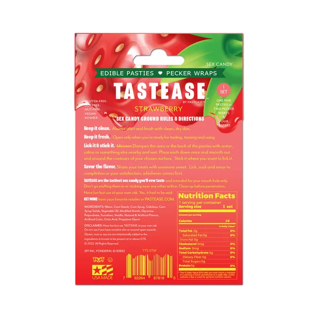 Rear panel of Tastease Strawberry pasties package