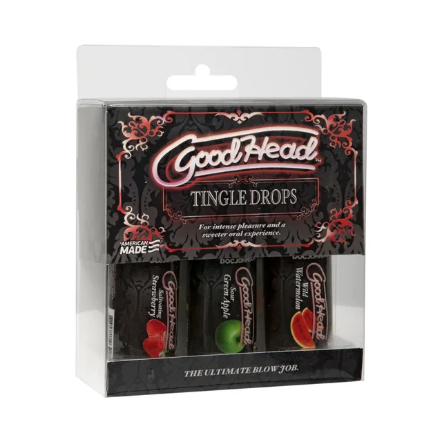 GoodHead Tingle Drops 3 Pack three bottles in clear-front black box