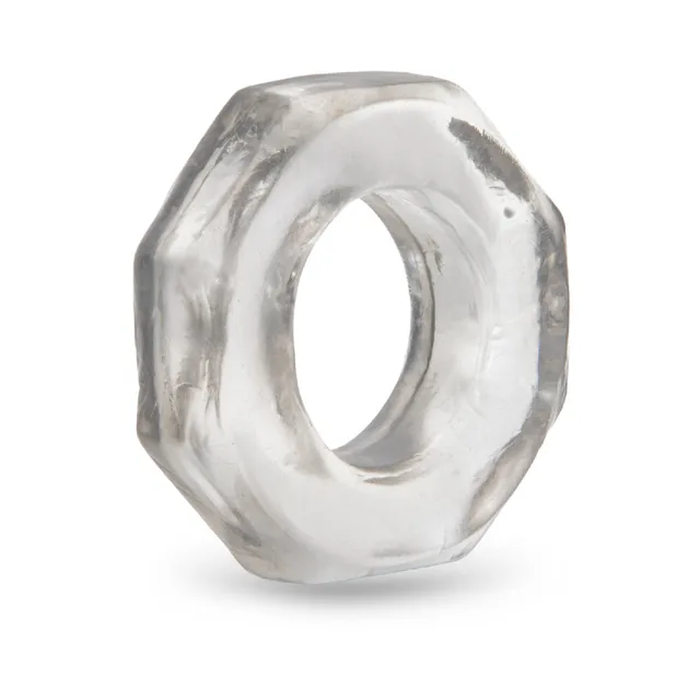b-Vibe Stretch-Tech Bolt clear faceted C-ring isolated product view