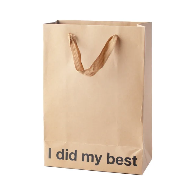 tan kraft gift bag with brown ribbon handles and I did my best text