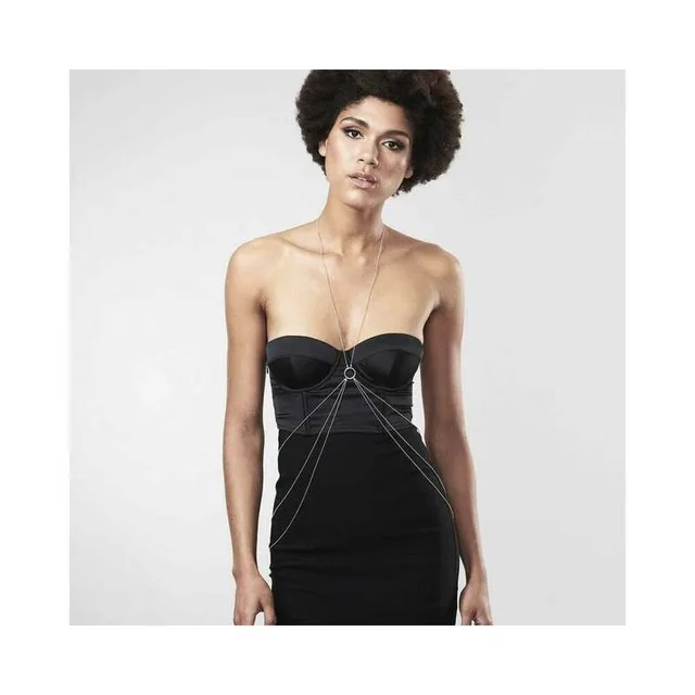 silver-tone Magnifique figure-eight body chain crossing the torso and draping at the waist