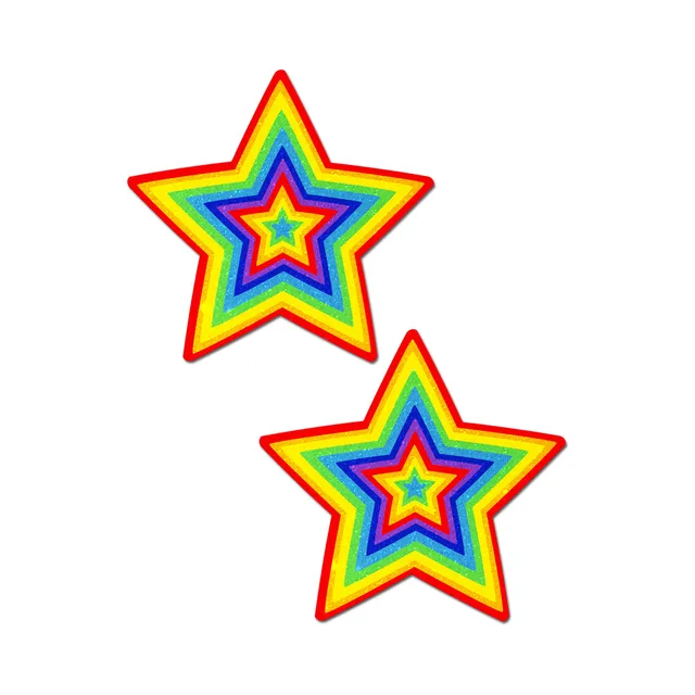 rainbow Pastease pasties with bright nested star outlines and red edging