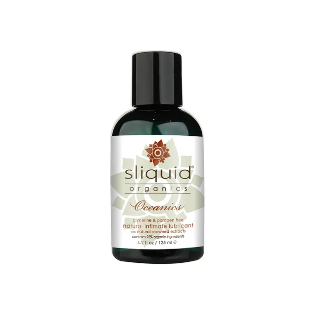 Dark green 4.2 oz Sliquid Organics Oceanics bottle with cream label