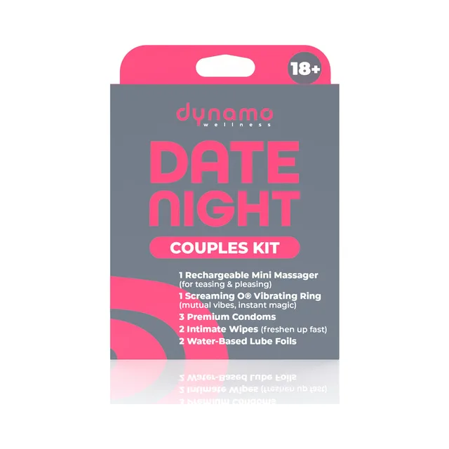 Pink-and-gray Dynamo Date Night intimacy kit package