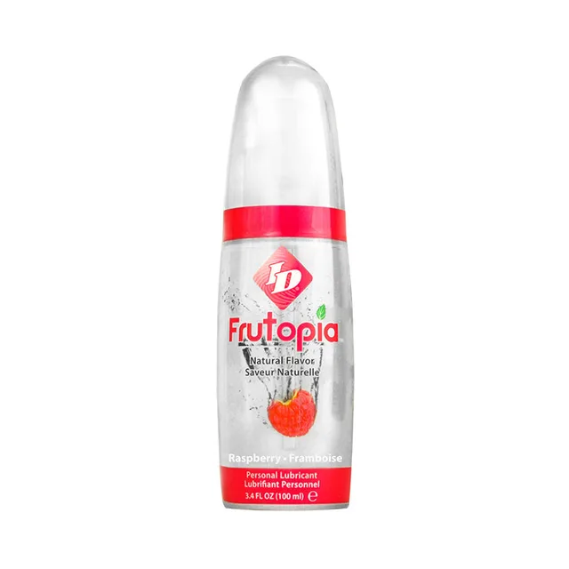 Clear ID Frutopia Raspberry lubricant bottle with pink band and cap