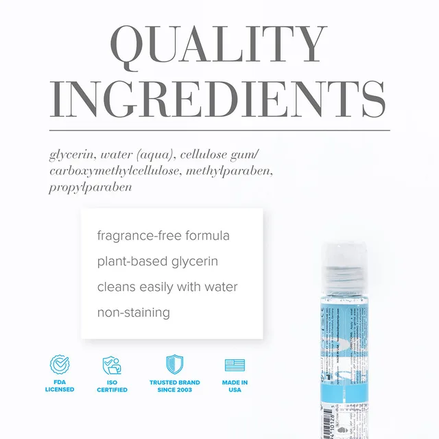 JO H2O Original bottle beside its white ingredient information panel