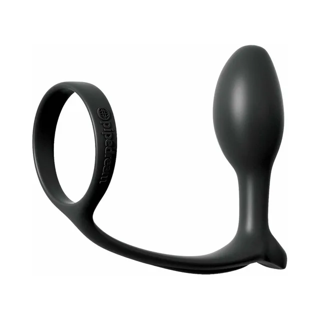 Anal Fantasy Black Beginner Plug and Ring angled ring and slim plug profile
