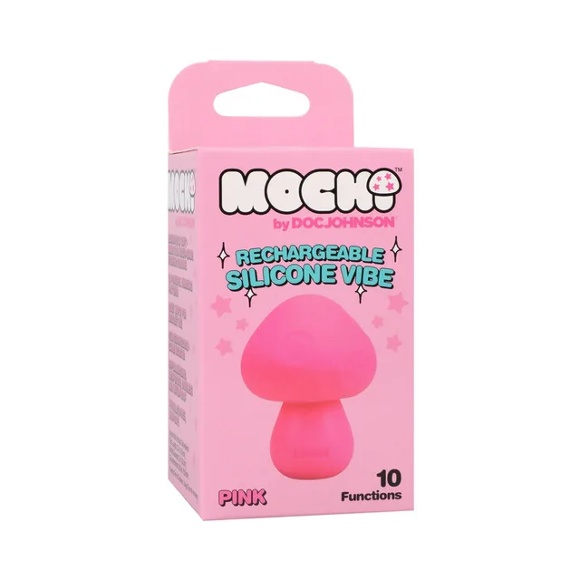 Mochi Mushroom pink vibrator in bright pink retail box