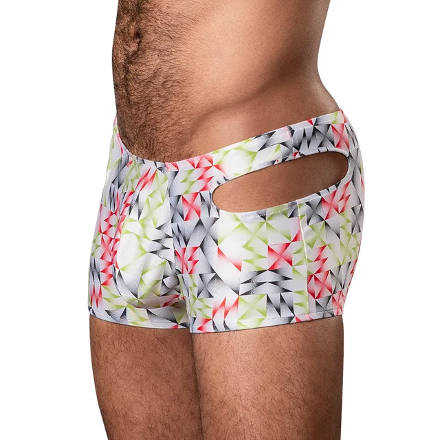 Male Power Cut It Out XL multicolor geometric cutout short side view worn by model