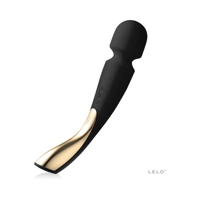 Black LELO SMART WAND 2 Large with gold accent along curved handle