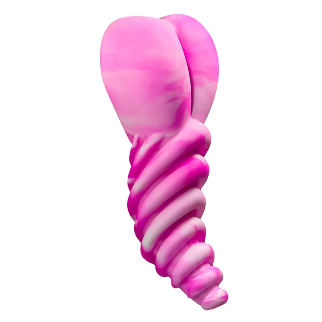 pink-and-white marbled Luvgrind angled to show heart cushion and ribbed curve