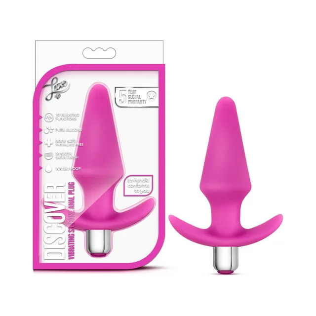 Luxe Discover Pink vibrating plug beside white retail package
