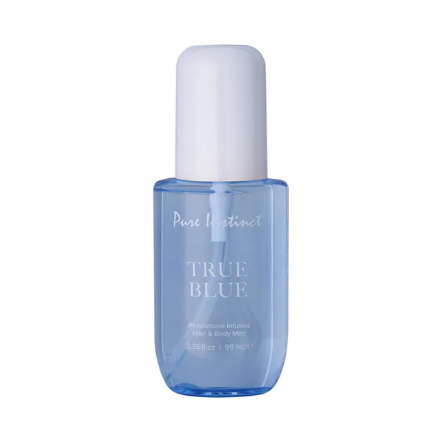 Translucent blue Pure Instinct True Blue mist bottle