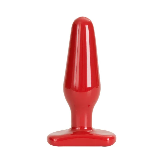 Glossy red medium butt plug with tapered body and flared base
