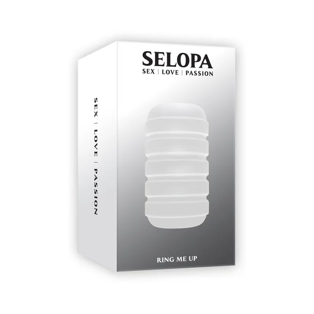 Selopa Ring Me Up clear ribbed stroker displayed in white window box