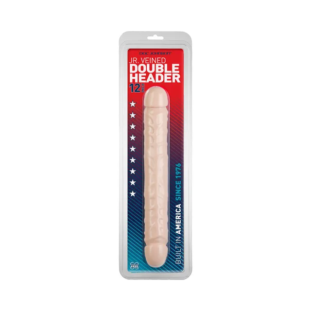 Doc Johnson Jr. Double Header 12-inch beige dildo in retail pack