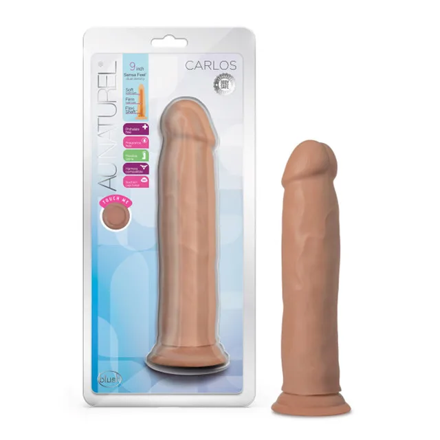 Au Naturel Carlos tan dildo beside retail package