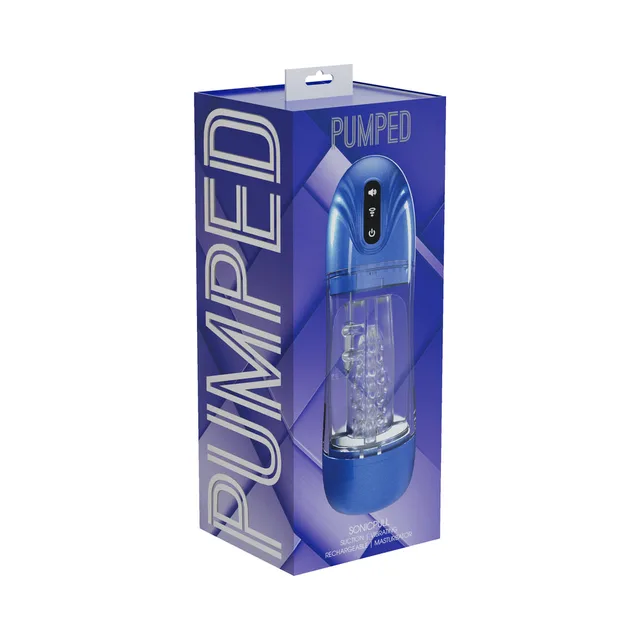 Shots PUMPED SonicPull blue suction vibrating stroker box