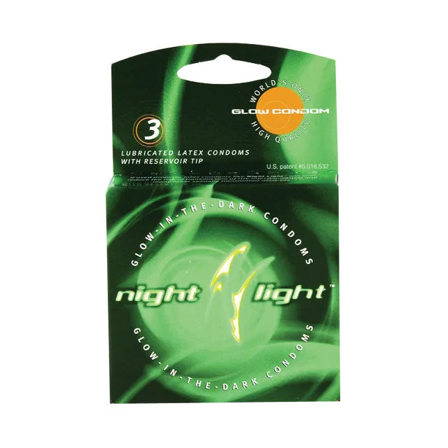 Night Light green three-count glow-in-the-dark condom pouch
