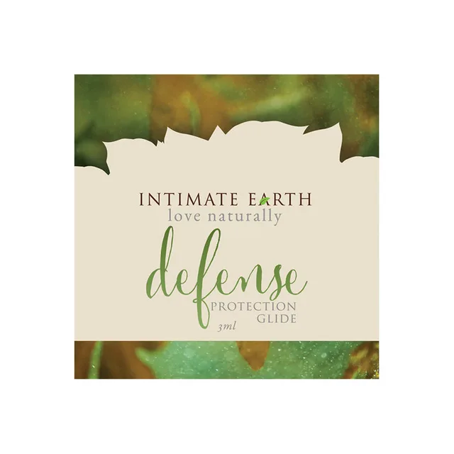 Intimate Earth Defense 3 ml Foil Sample cream packet with mottled green border