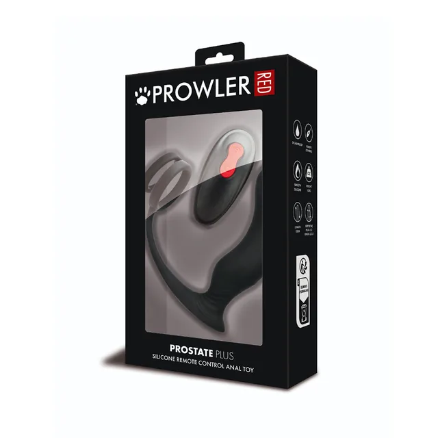 Prowler RED Prostate black curved massager inside window-front black box