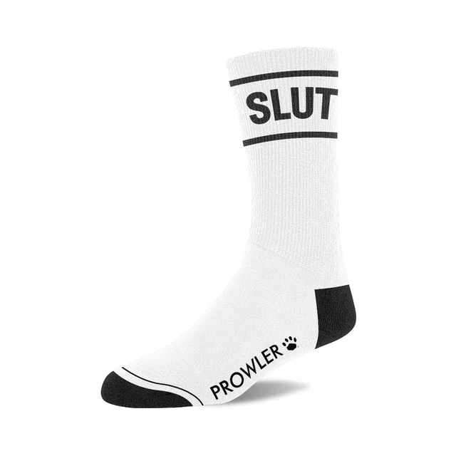 Single Slut white crew sock with black heel and toe