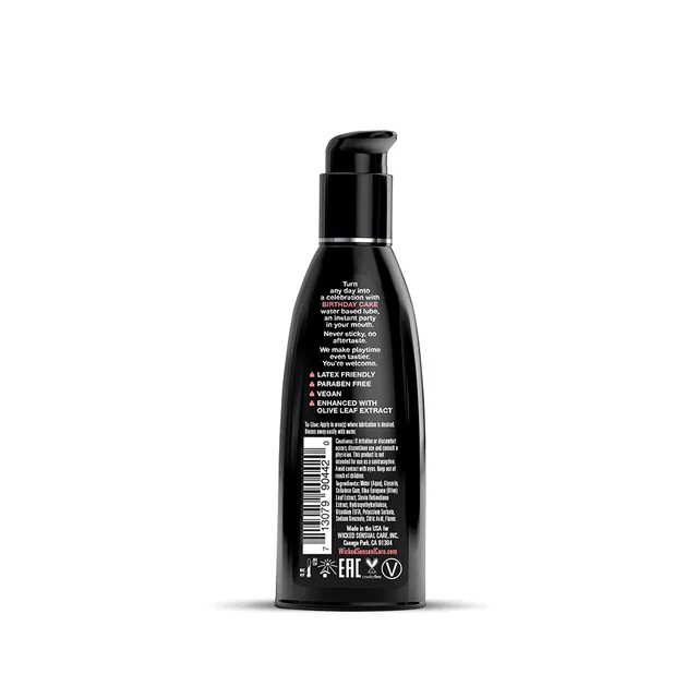 Back label of Wicked Aqua Birthday Cake 2 oz bottle