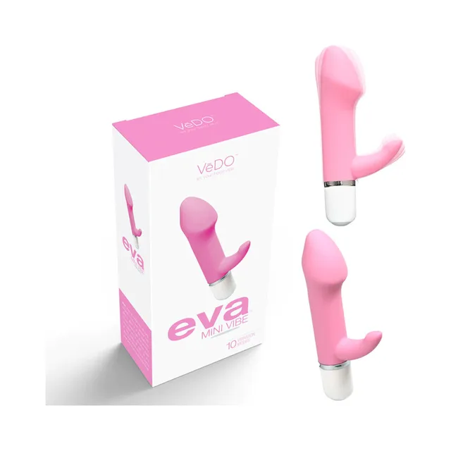VeDO Eva Make Me Blush Pink rabbit vibrator beside pink retail box