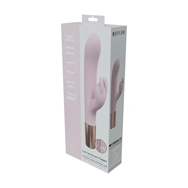 light pink LoveLine Traveler Rabbit vibrator shown in pale pink retail box