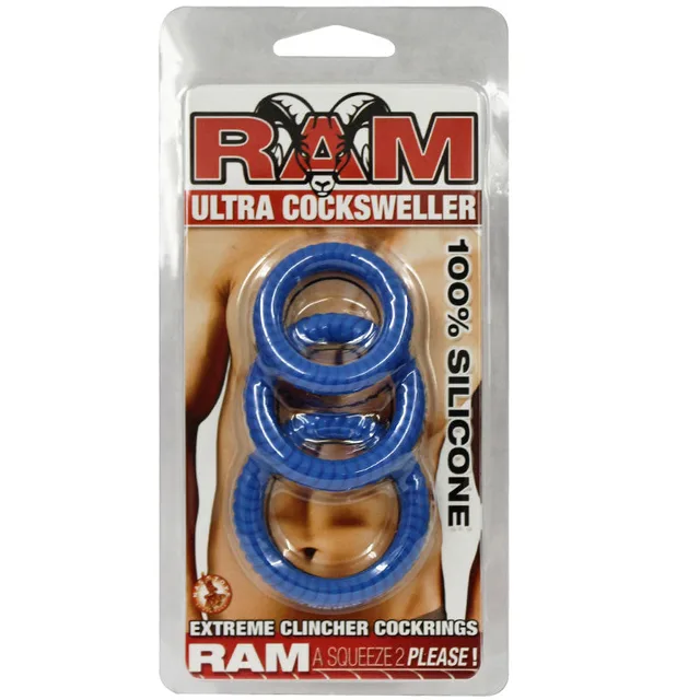 RAM Ultra Blue Ring Set three stacked silicone rings in black gold package
