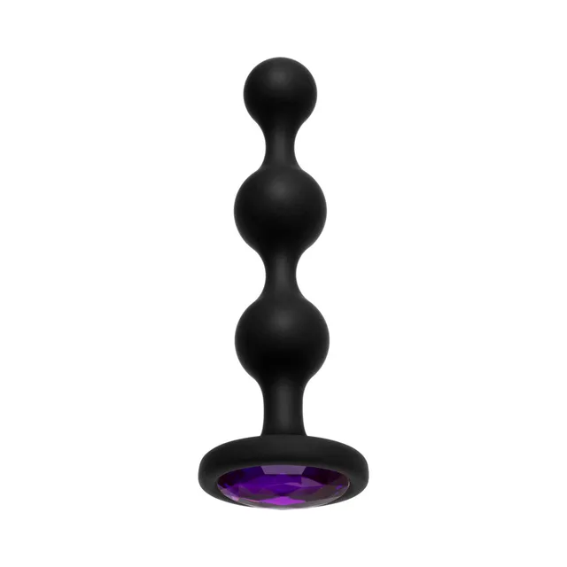 Doc Johnson Booty Bling purple-jewel silicone beads upright front view with three graduated beads
