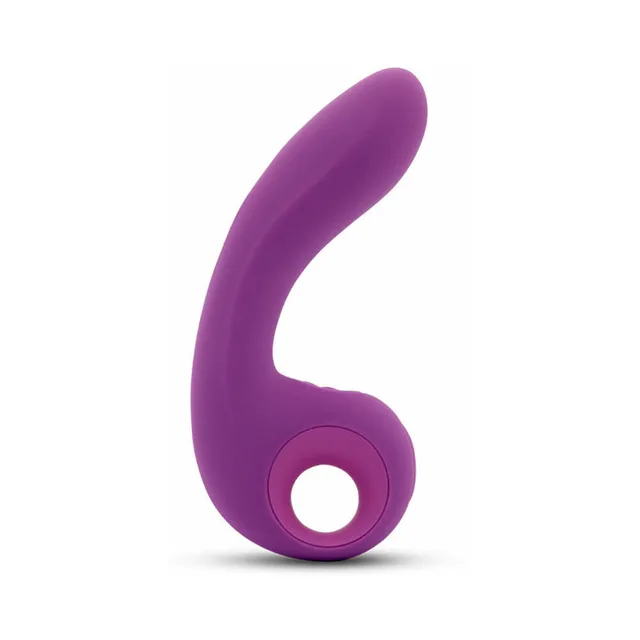 side view of purple Raine vibrator with circular open tapping arm