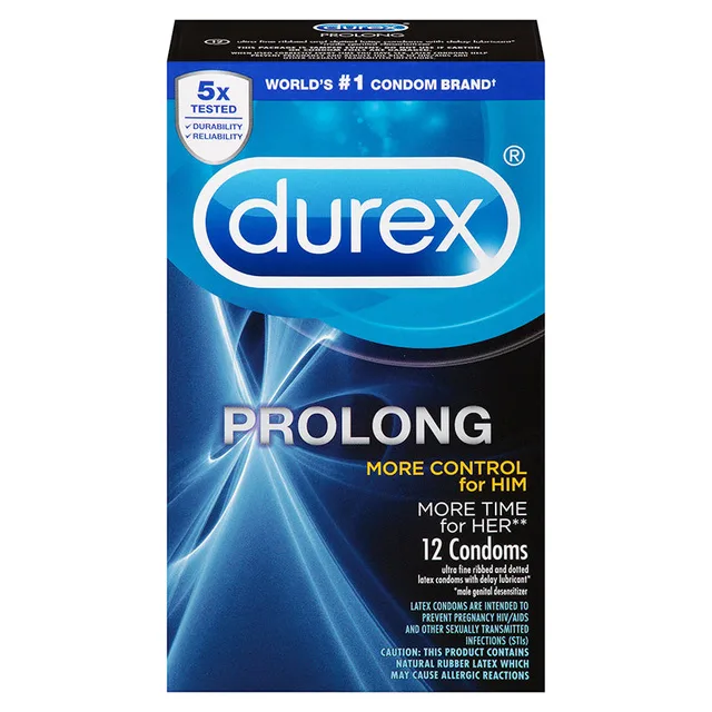 Durex Prolong 12-Pack in dark blue retail carton