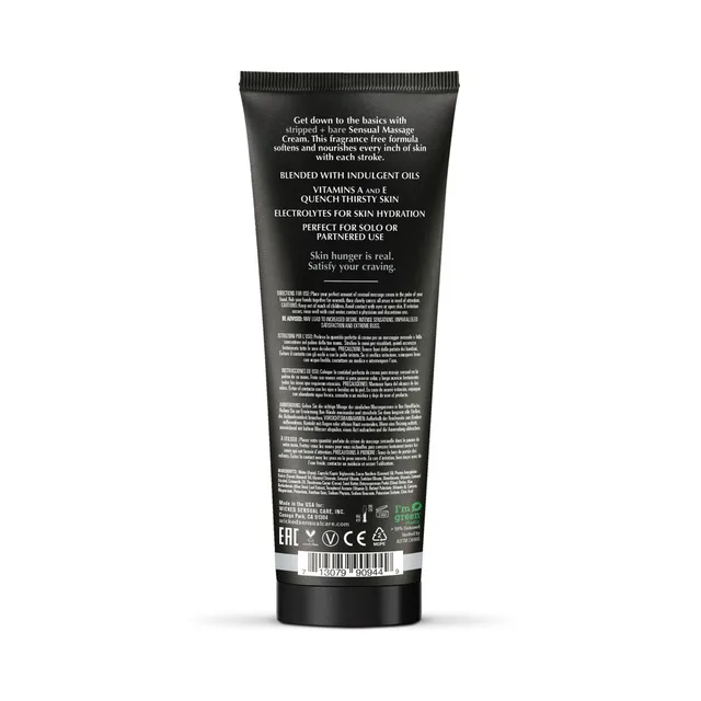 Back label of Wicked Stripped and Bare massage cream