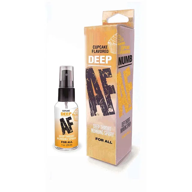 Deep AF Cupcake black pump bottle beside yellow carton