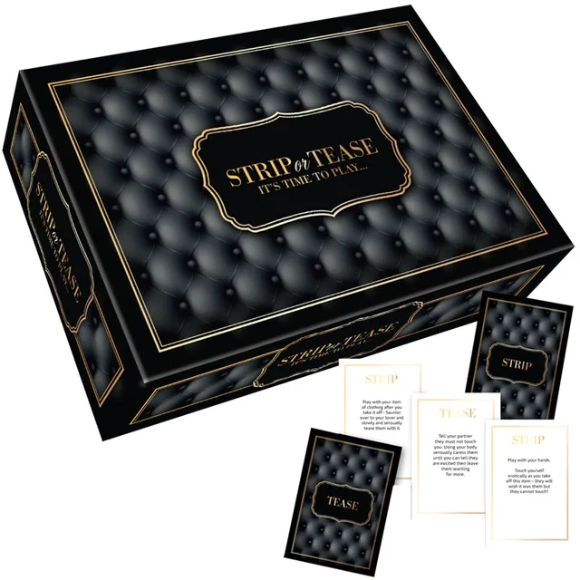 Strip or Tease Game black gold game box with cards and booklet pieces