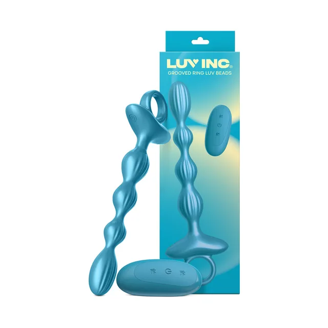 Metallic-blue Luv Inc GR41 Grooved Ring vibrating beads with remote and box