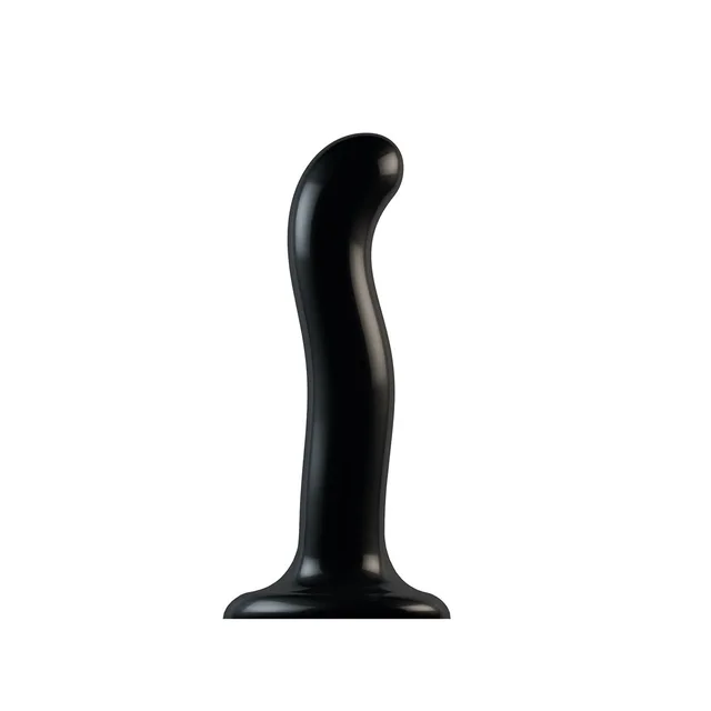 large black Strap-On-Me P&G-Spot dildo standing on heart-shaped base