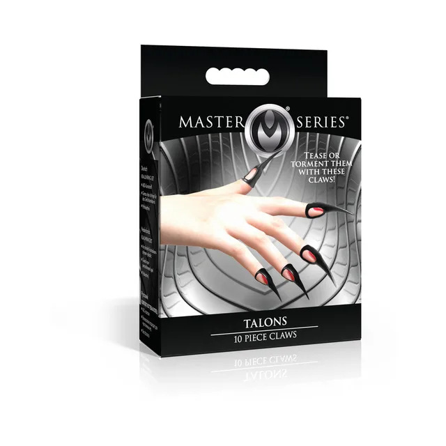 XR Brands Master Series Talons 10-piece black claw rings inside black retail carton