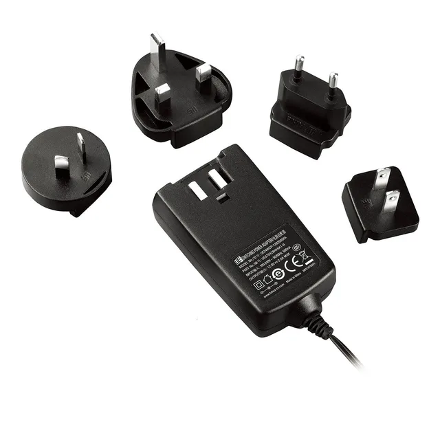 black LELO charging cable with four interchangeable international plug adapters