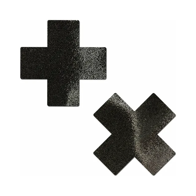 black reusable Pastease pasties with upright and diagonal cross shapes