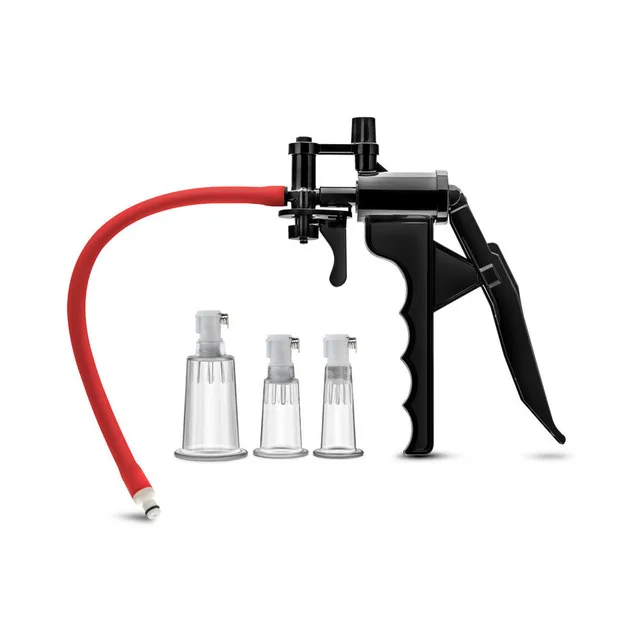 Black Temptasia hand pump red hose and three clear cylinders