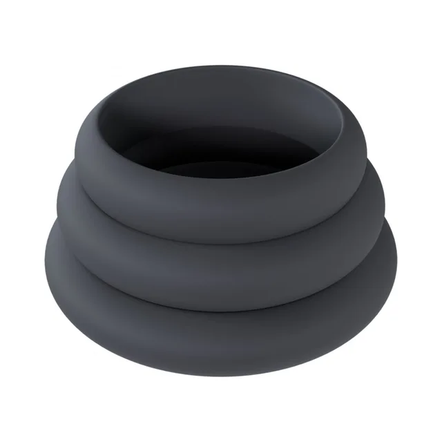 Three black LEVELZ Wide-O silicone rings nested by size