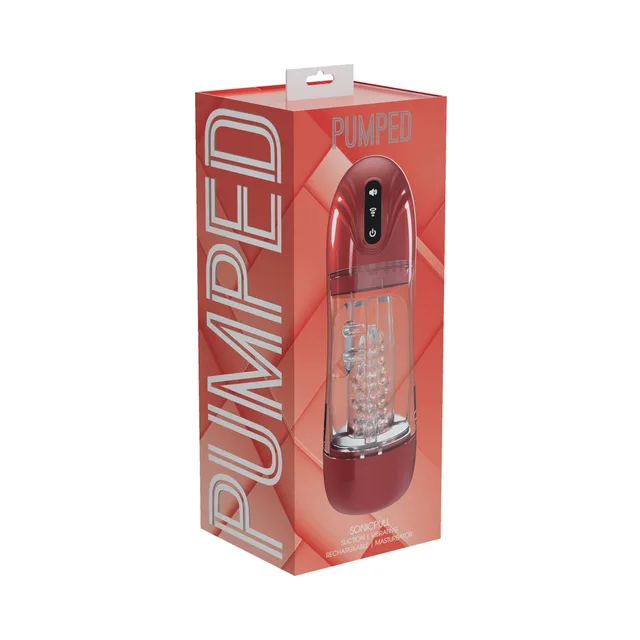Shots PUMPED SonicPull red suction vibrating stroker box