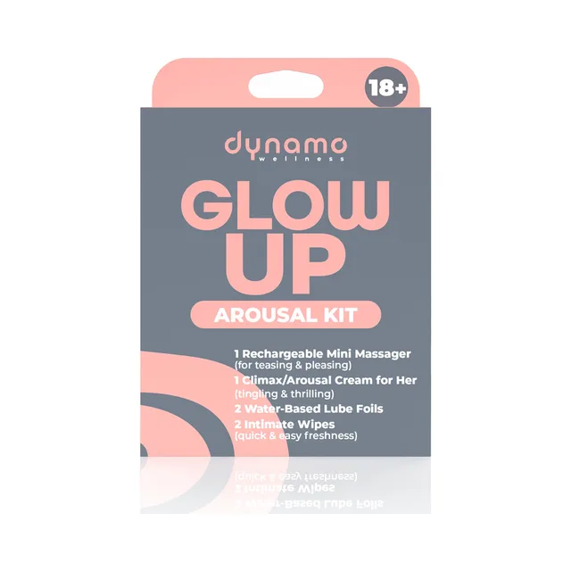 Coral-and-gray Dynamo Glow Up intimacy kit package